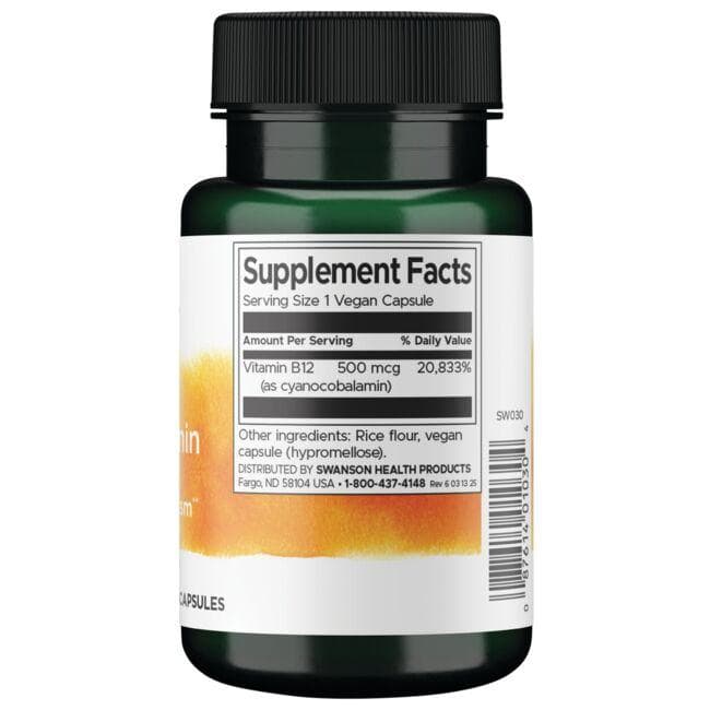 (SW030)Vitamin B12 Cyanocobalamin 500 mcg 100 Caps