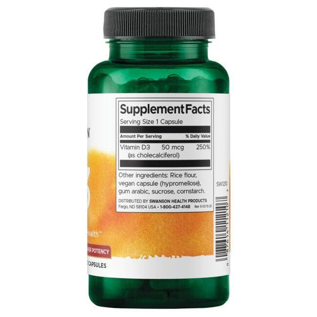 (SW1210)ビタミンD3 - 高濃度 2,000 Iu (50 mcg) 250カプセル