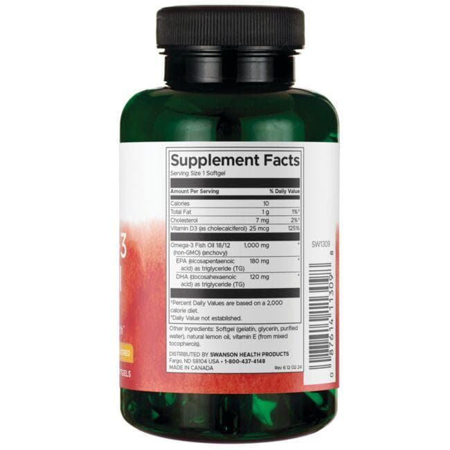 (SW1309)スワンソン オメガ3 フィッシュオイル ビタミンD配合 - レモン風味 1,000mg 60粒